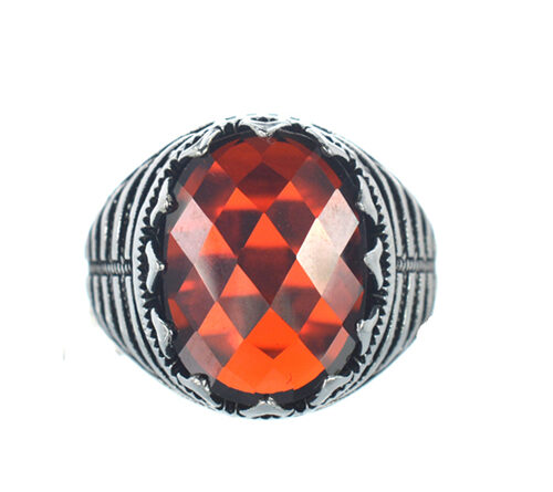Ασημένιο 925 ανδρικό δαχτυλίδι με κόκκινο ζιργκόν