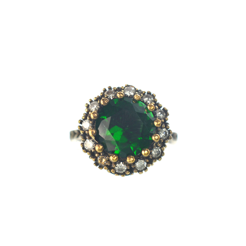 -20% Ασημένιο 925 δαχτυλίδι με πράσινο και λευκό ζιργκόν