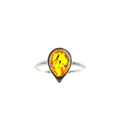 Ασημένιο 925 μονόπετρο δαχτυλίδι με κεχριμπάρι