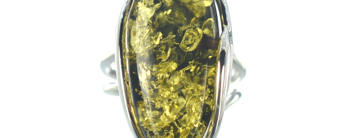 Ασημένιο 925 δαχτυλίδι με πράσινο κεχριμπάρι