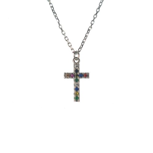 Ασημένιος 925 σταυρός με πολύχρωμο ζιργκόν