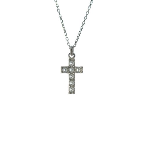 Ασημένιος 925 σταυρός με μαργαριτάρια