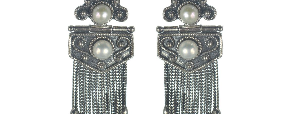 Ασημένια 925 αλυσιδωτά σκουλαρίκια με μαργαριτάρια