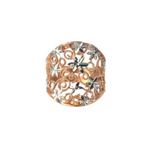 Ασημένιο 925 ροζ χρυσό δαχτυλίδι με ασημένια λουλούδια