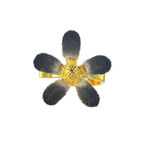 Επιχρυσωμένο 925 δαχτυλίδι λουλούδι με μαύρα νανοκρύσταλλα
